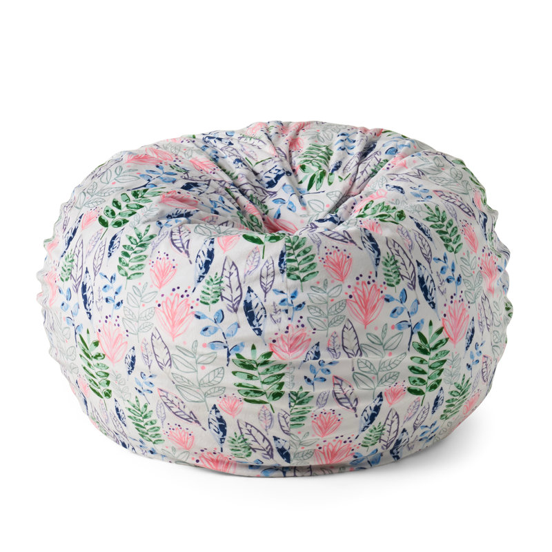 Housse de pois blanche à motif botanique imprimé feuilles - Housse arrondie de 3 pieds remplie de mousse avec fermeture à glissière