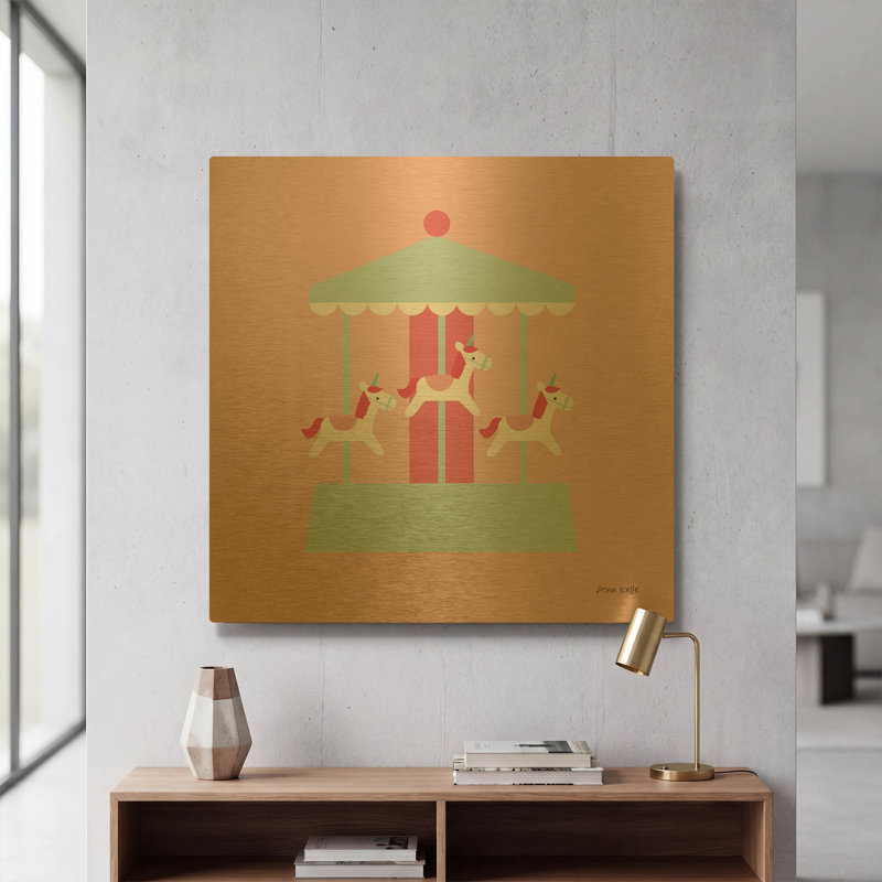 «Merry Go Round» par Ann Kelle, art mural en métal doré, 24 po x 24 po, 24 po x 24 po