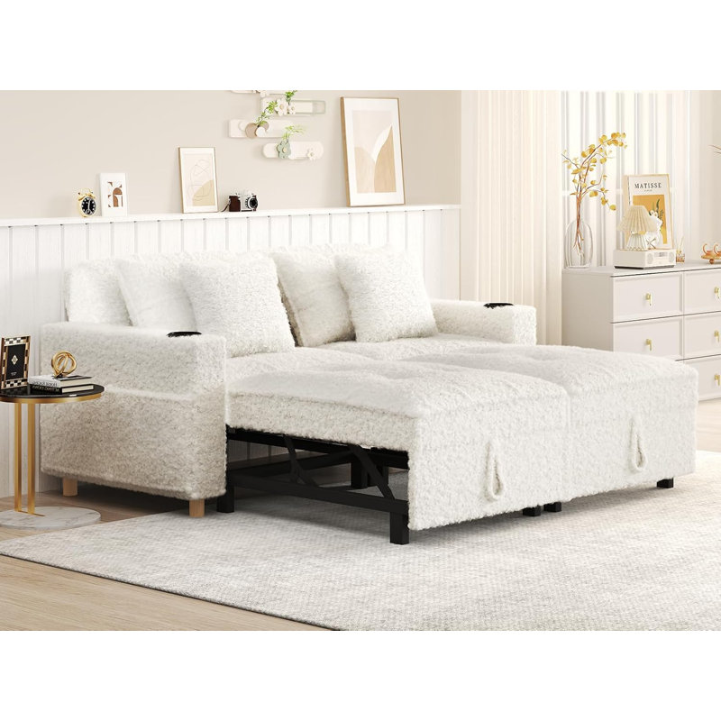 2 Seater Sofa Bed, 86.5" H x 166" W x 92" D, White