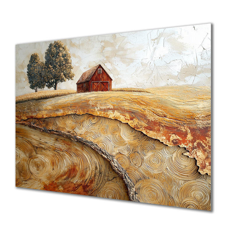 Automne, grange sur une glissade en bois, paysage II, H 12 po x l 20 po