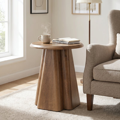 2pcs Modern Round End Table With Fluted Pedestal Base, Wooden Side Table For Living Room, Small Spaces