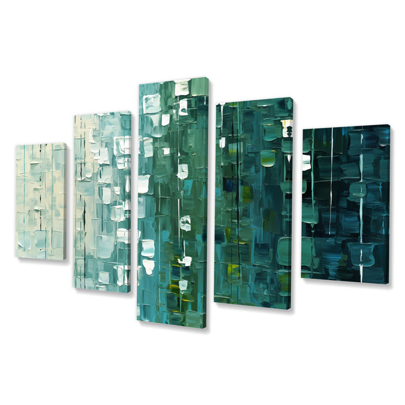 Continuation And Departure Retro Gold And Teal - Abstract Wall Decor - 5 Panels