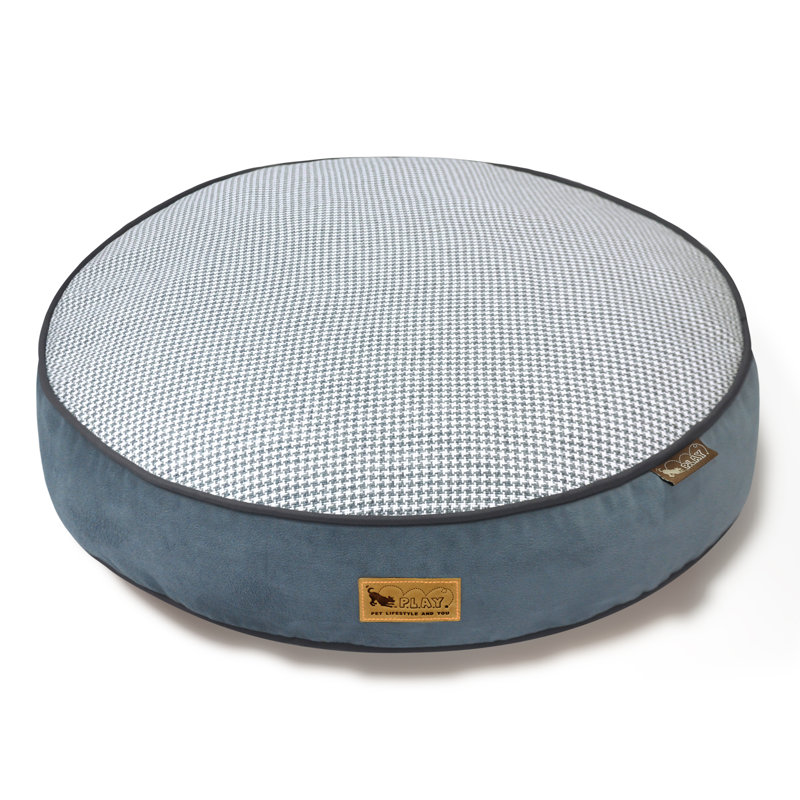 Lit pour chien Houndstooth, Moyen (l 36 po x P 36 po x H 4,5 po), Bleu / Blanc
