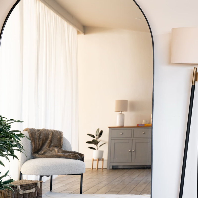 Akiko - Black Metal Arched Wall & Leaner Mirror, 180cm x 105cm