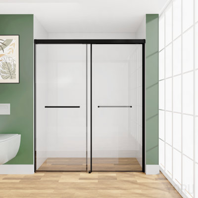 60 In. W X 72 In. H Sliding Shower Door, Semi-Frameless Double Sliding Glass Shower Door With 1/4 In. Tempered Clear Glass,Matte Black