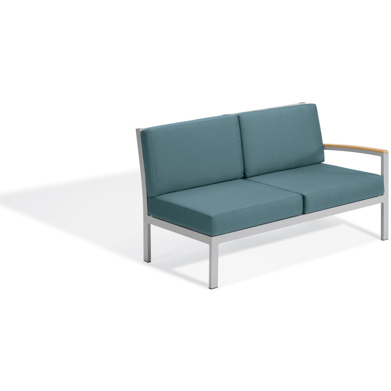 Travira Outdoor - Seat Patio Sectional, Midnight Blue, Natural Tekwood