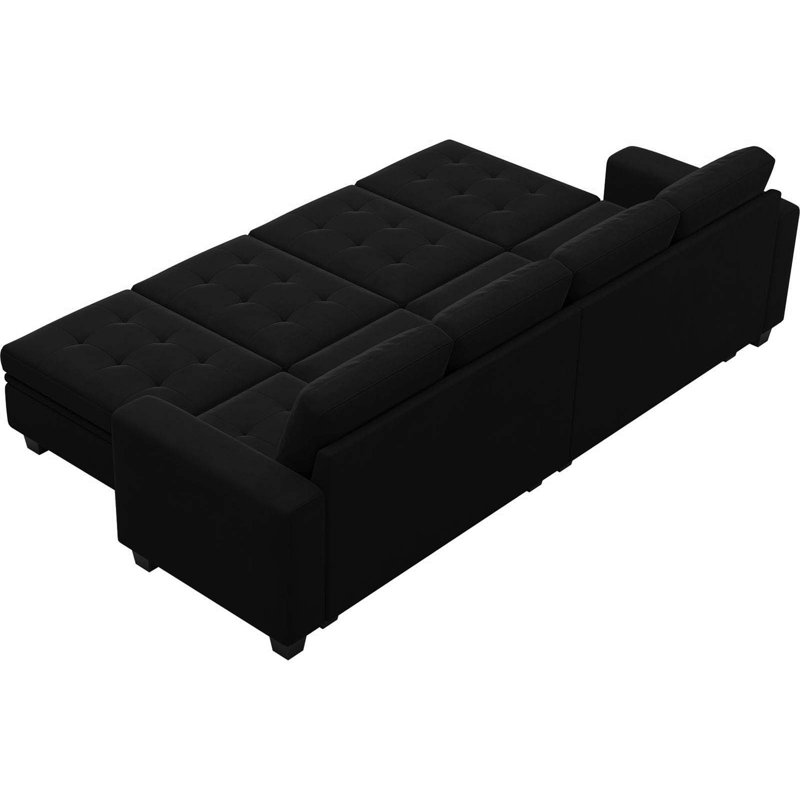 Canapé-lit convertible en velours 7 pièces Shavera, Velours noir