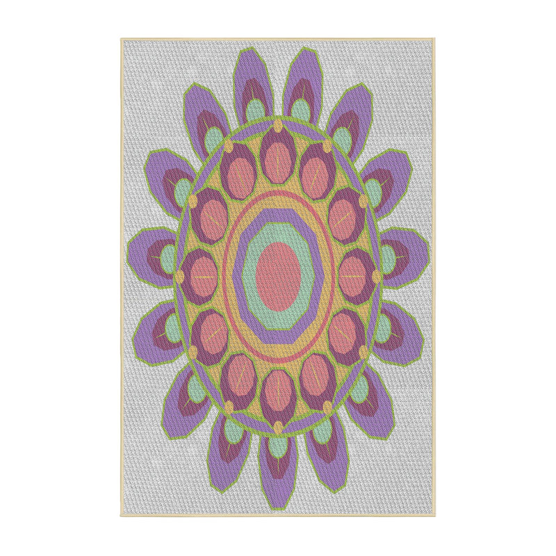 Tapis géométrique en laine et polyester tissé à la machine à motif mécanique / orange / gris, Rectangle 5 pi x 8 pi