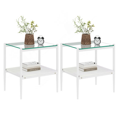 Ensemble de 3 tables basses et tables de bout, table en verre trempé avec panneau de fibres à densité moyenne, tables modernes pour le salon, verre transparent