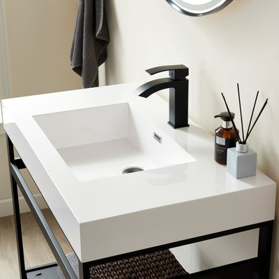 Lavabo de salle de bain rectangulaire en pierre de granite composite de 35,8 po Ablitas