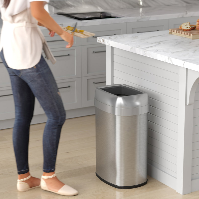 Poubelle ouverte en acier inoxydable, 13 gallons, Acier Inoxydable
