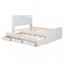 Lit double en bois massif et manufacturé pleine grandeur avec tête de lit à rangement avec prises, lit extensible avec lit gigogne simple avec trois tiroirs de rangement, blanc-2322364-2322363