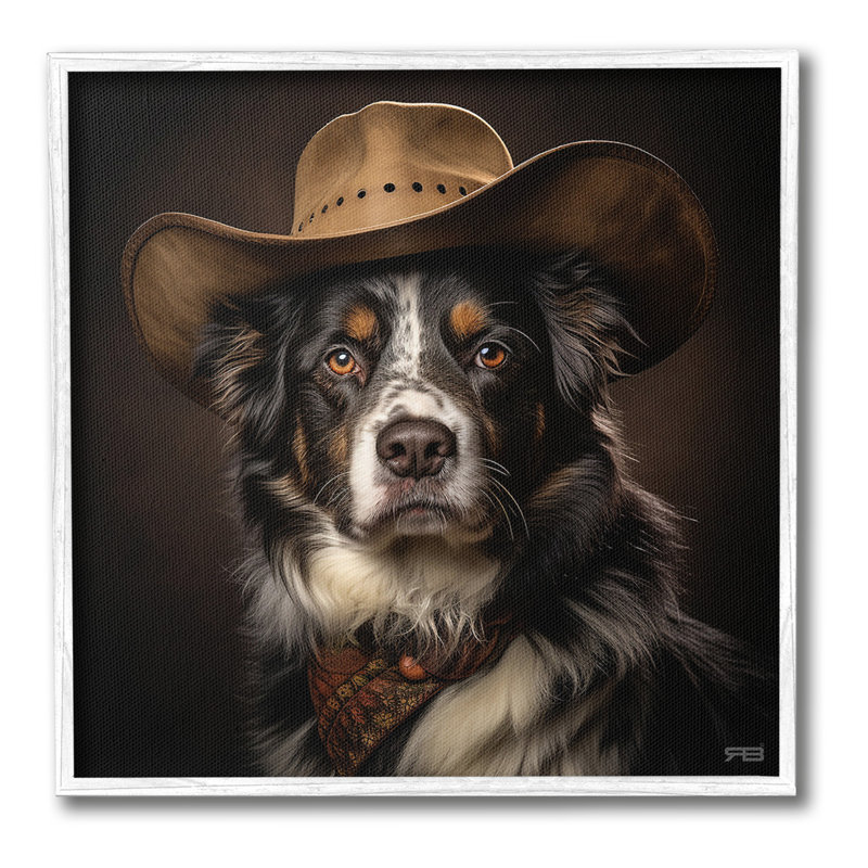 CowboySheriffDogGicleeArtbyRB, Estampe numérique encadrée blanc bord de mer, H 12 po x l 12 po