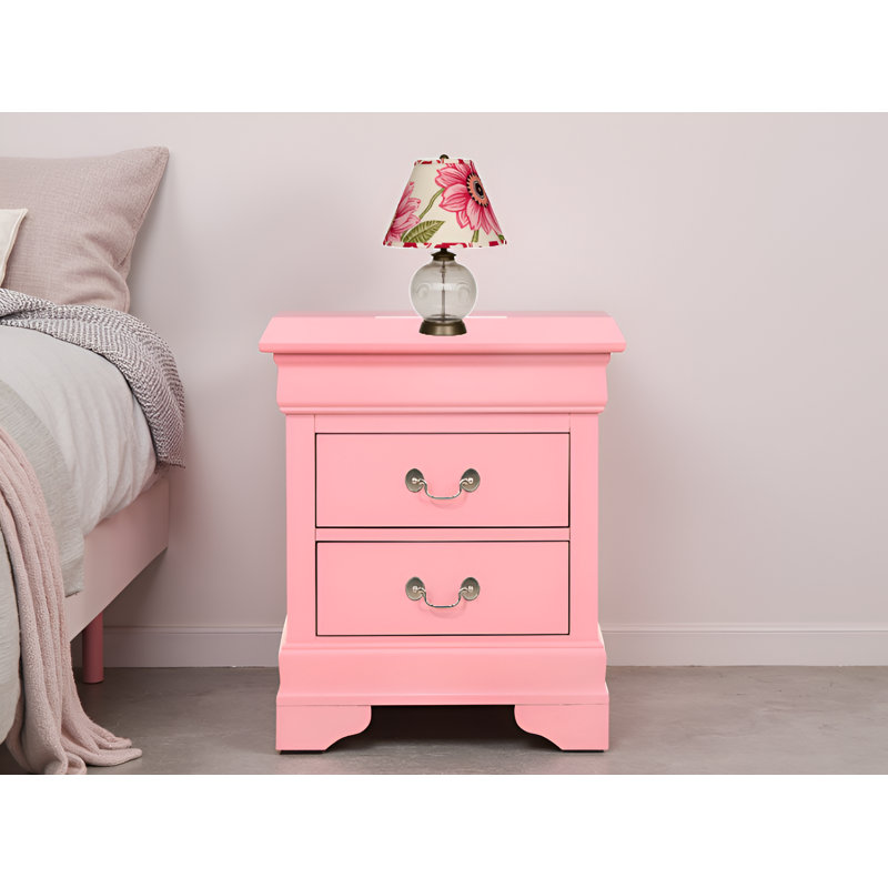 Table de chevet 2 tiroirs Temara Pink, Rose