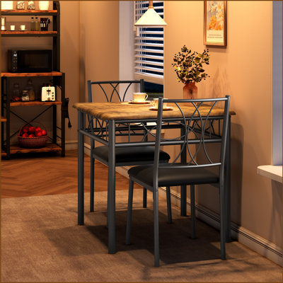 Ensemble de table de salle à manger 3 pièces pour 2 pour appartement, ensemble de table de cuisine compacte avec 2 chaises en bois, ensemble de table bistro Farmhouse