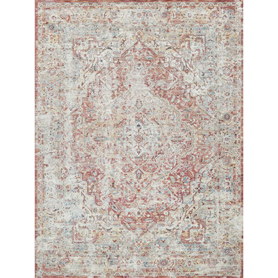 Antique Loom Beige/Rust Polyester powerloom Area Rug