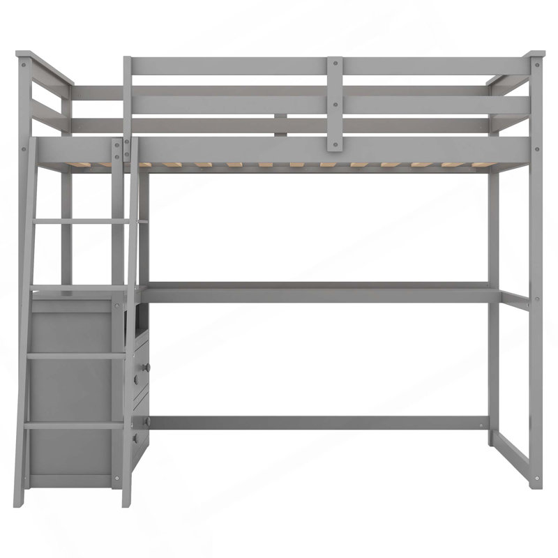 Lit mezzanine avec bureau, tablettes et 2 tiroirs intégrés