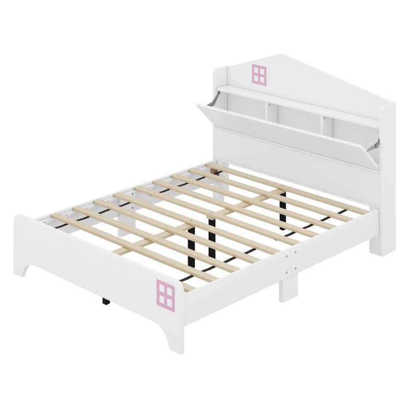 Lit en bois avec tête de lit Sherrell, Lit simple, Blanc