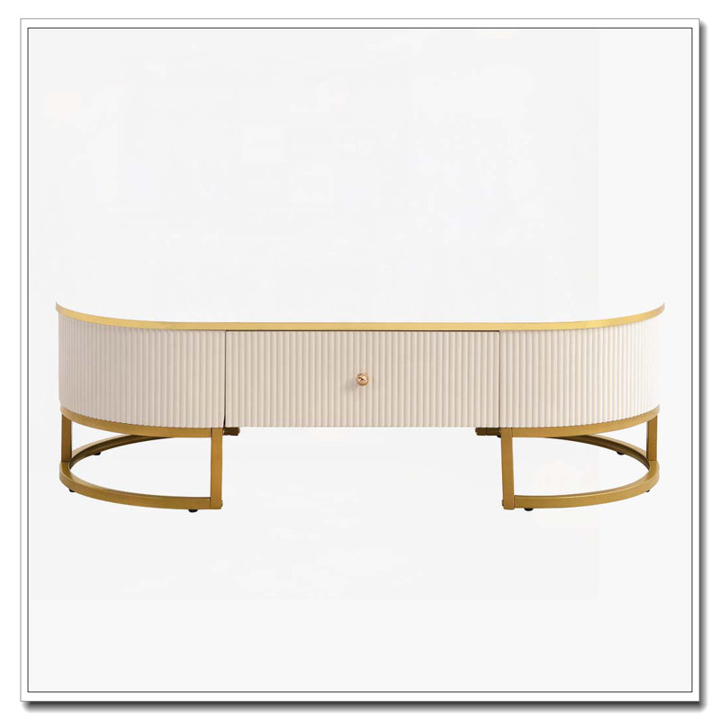 Table basse ovale avec tiroirs, profil courbé