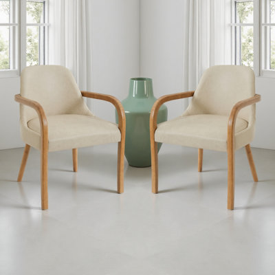 Set of 2 Mid-Century Dining Chairs with Rubber Wood Legs, 250 lbs Capacity, Indoor Upholstered Armchairs