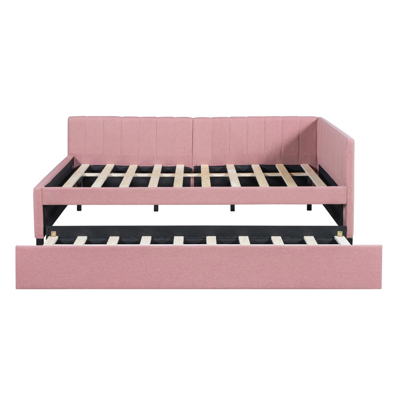 Upholstered Daybed With Trundle Sofa Bed Frame No Box Spring Needed, Pink