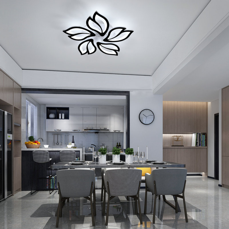 Hyslop Dimmable 5-Light 55cm LED Integrated Semi Flush Mount with Remote Control, Black