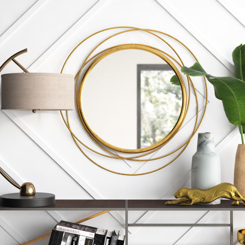 Miroir mural rond en métal Ansley, H 32 po x l 32 po x P 1,5 po
