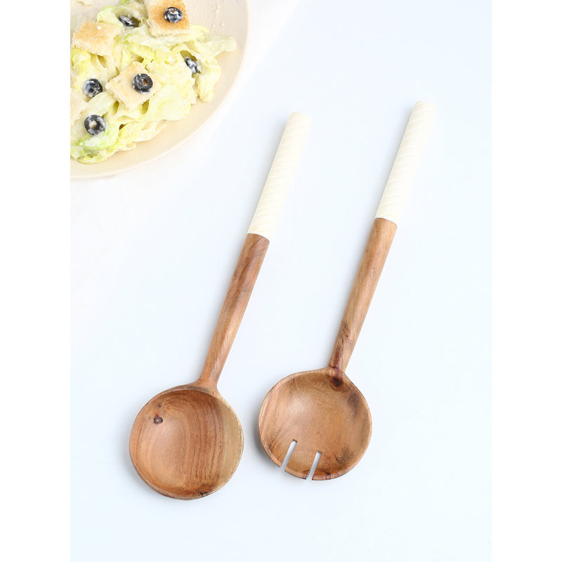 Ensemble à salade en résine et bois, Blanc