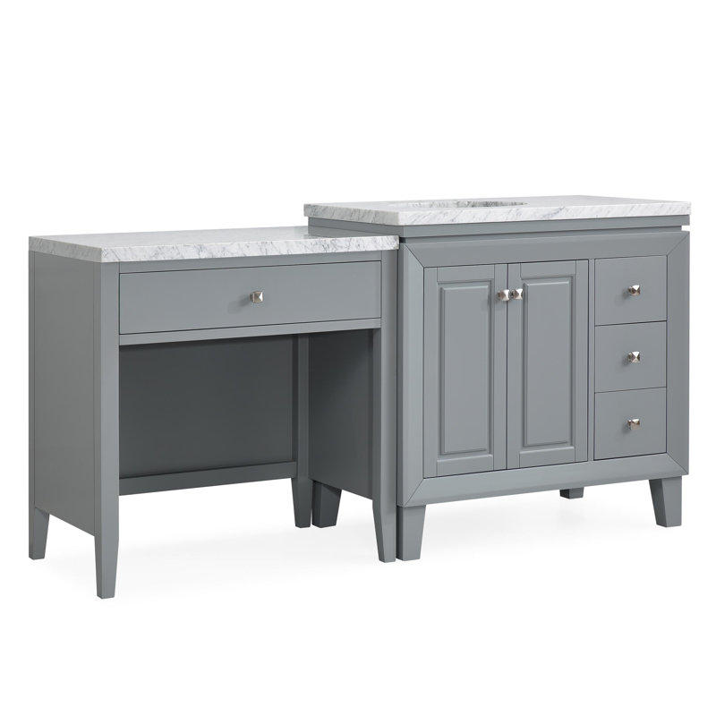 67" Gray Bathroom Vanity Single Left Side Sink White Marble Cabinet