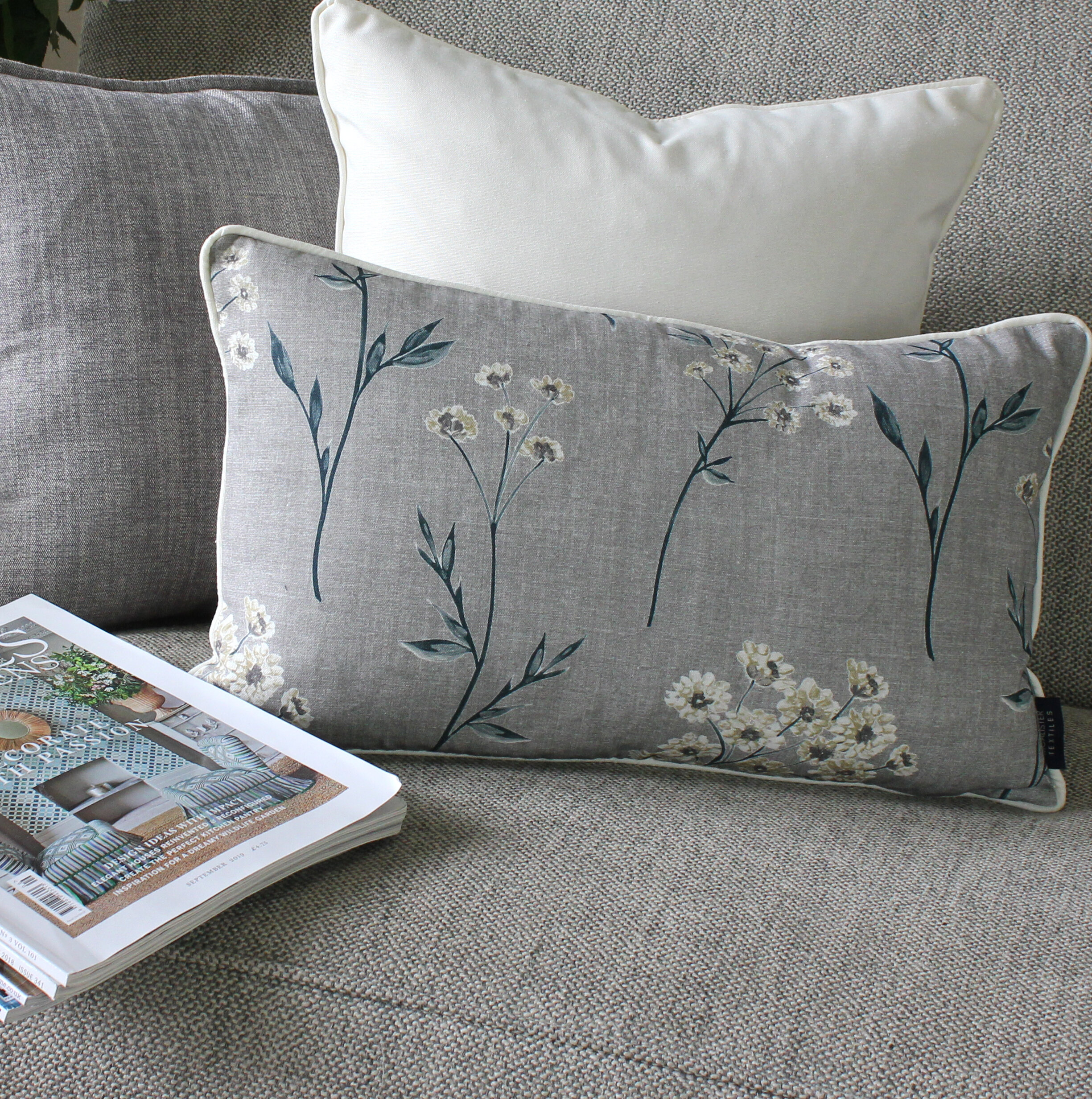 Botanical Print and Leaf Pillow Cover - Laurel and Blush