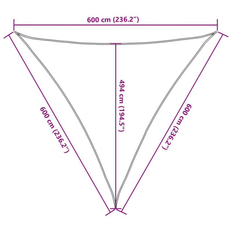 6m x 6m Triangle Shade Sail, Grey