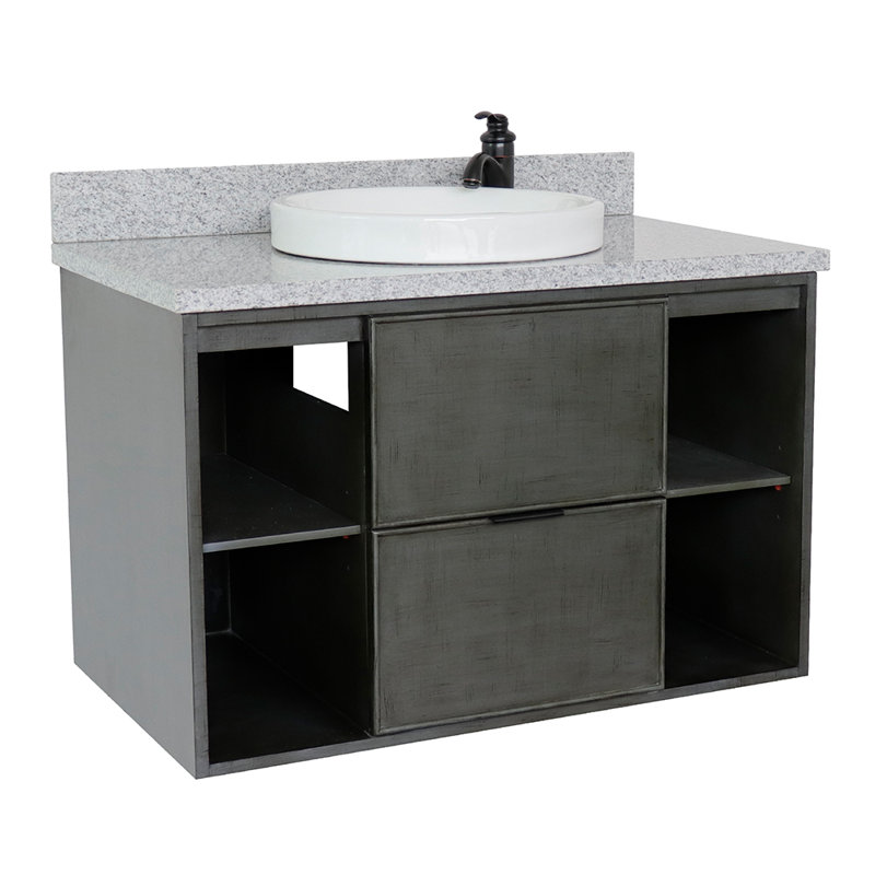 37'' Single Bathroom Vanity with Top, Gray Granite