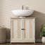 Armoire de meuble-lavabo en chêne gris patiné patiné - Design contemporain pour lavabos sur pied ou à côté