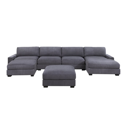 6 Piece Corduroy Upholstered Modular Sectional Sofa With Ottoman
