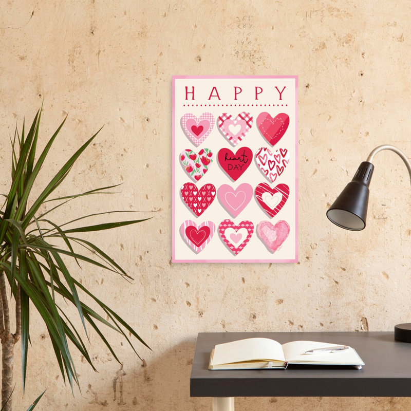 «Happy Hearts», art mural abstrait fantaisiste romantique, 24" H x 16" W