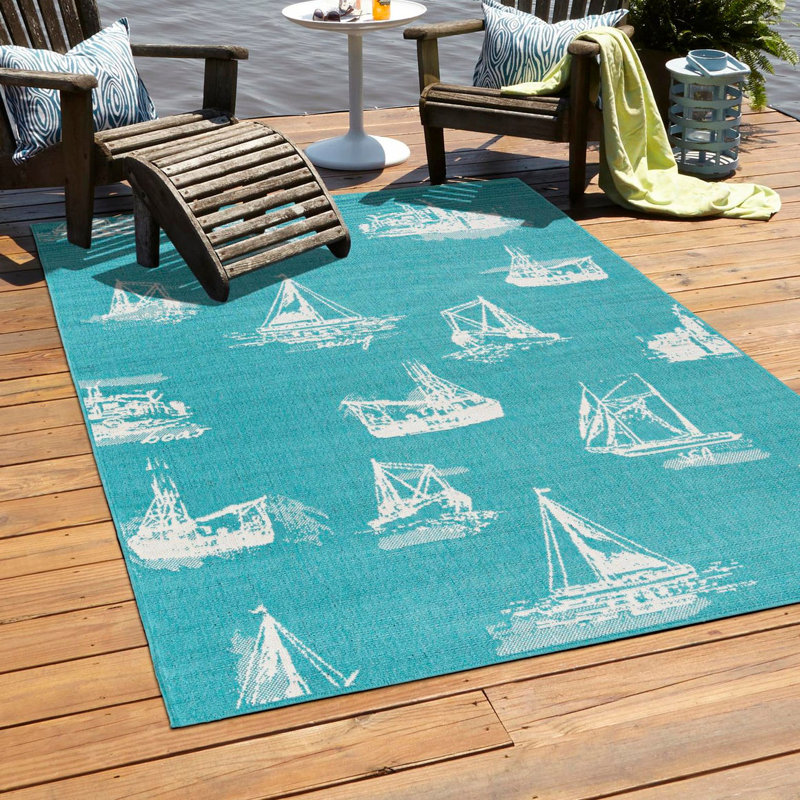 Indoor/Outdoor Coastal Area Rug, Rectangle 6'1" x 9'