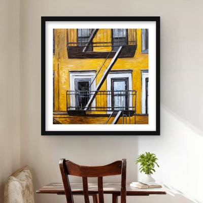 «Building Old Fire Escape» - décor encadré noir mat