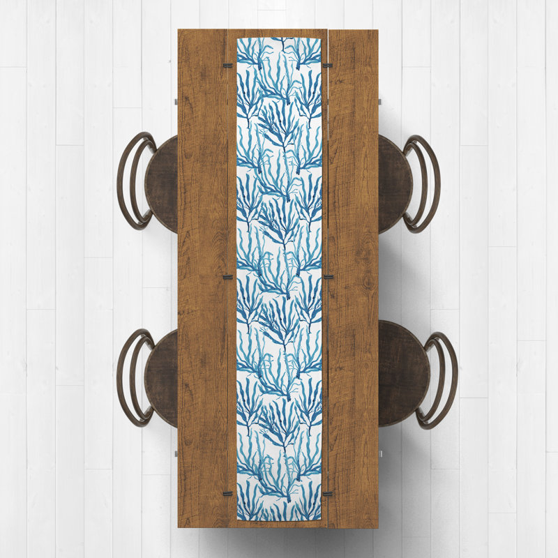 Marrero Floral Table Runner, Sky Blue, 90" L x 16" W
