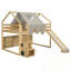 Structure de lit double pleine grandeur en forme de maison en bois avec tente-962466275