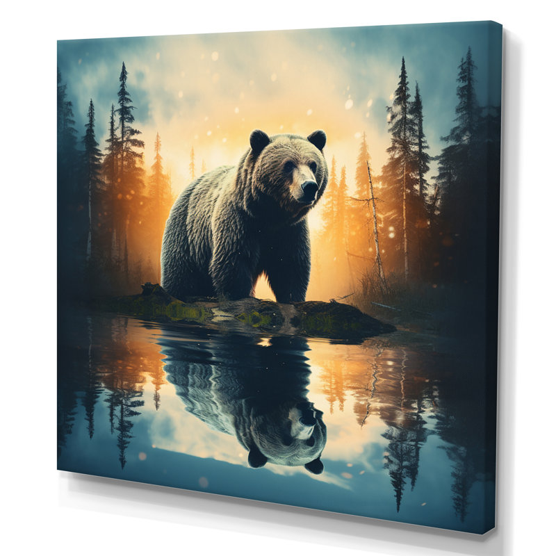 «Double Exposure Bear», art mural grand ours, H 36 po x l 36 po x P 1,5 po, Toile tendue