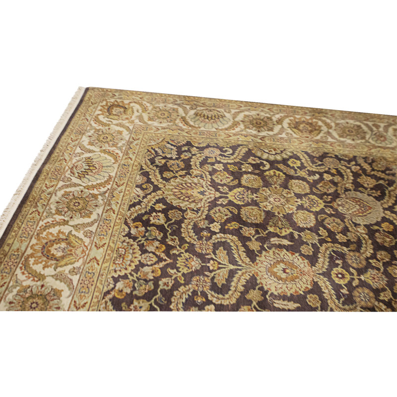 Tapis brun et crème noué à la main de haute qualité, Brun et crème, Rectangle 141 po x 107 po