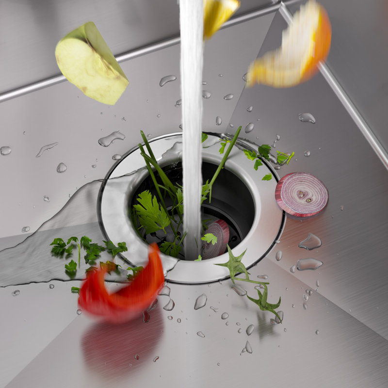 Kore Undermount Kitchen Sink with Garbage Disposal, 10.5"H x 19"W x 32.5"D, Satin