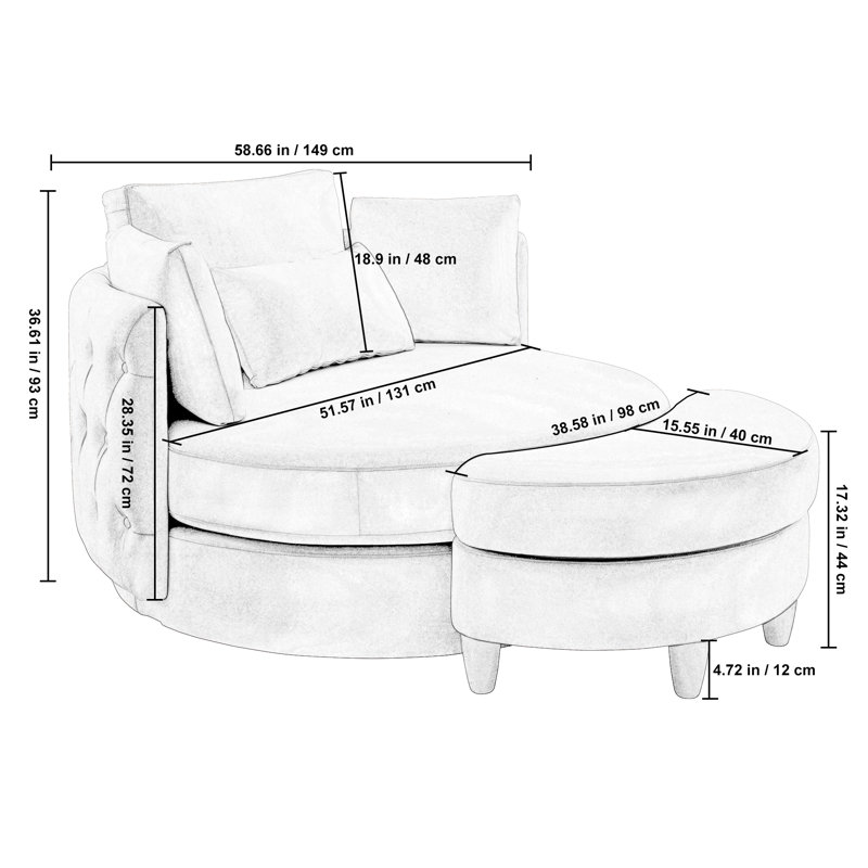 360° Swivel Accent Barrel Chairs With Removable Ottoman, Chaise Lounge Indoor With Neck Support Pillow, Swivel Chairs For Living Room, Oversized Chair With Ottoman