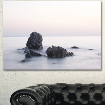 'Rocks in the Sea Black and White' Graphic Art on Wrapped Canvas