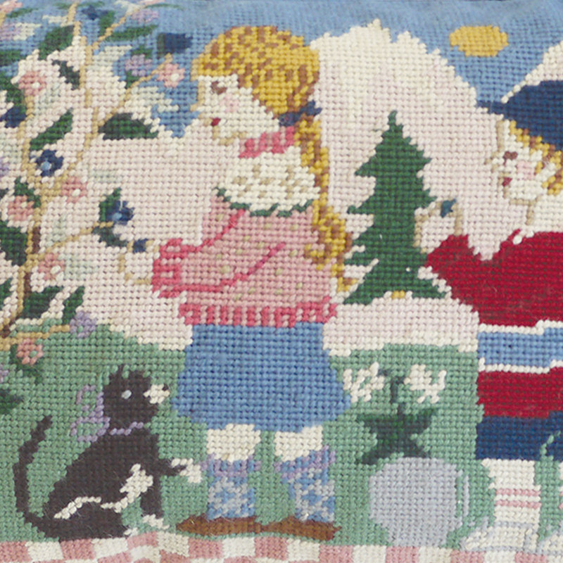 Spring Children Needlepoint Throw Pillow