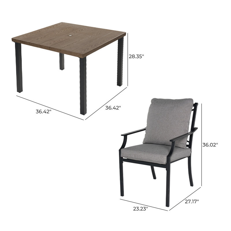 4-Person Outdoor Dining Set With Sailor Steel Table & Fixed Cushioned Armchairs