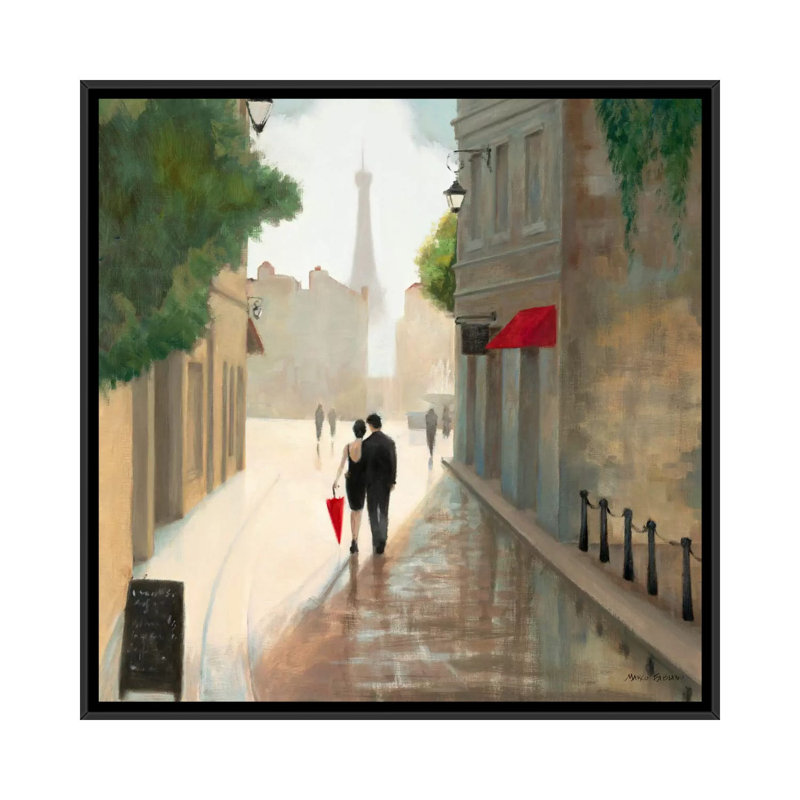 «Paris Romance I», reproduction d'art sur toile, H 26 po x l 26 po x P 1,5 po, Toile avec cadre noir, Pas de tapis