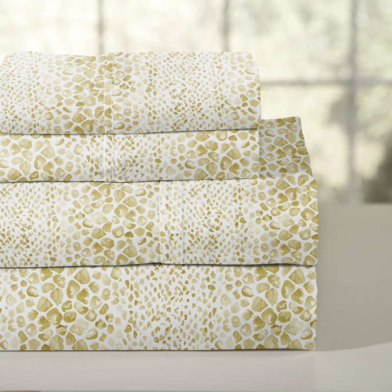 Pointehaven Modern Snake Printed Cotton Percale 3 pc Sheet Set, Twin Extra Long, Twin Extra Long Sheet Set, Modern Snake