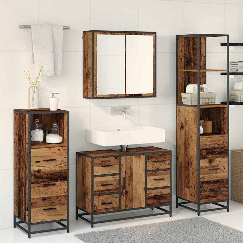 Vanity & Mirror Set, Medium Wood