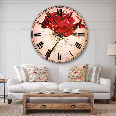 Rose croquis avec tige sur blanc - horloge murale traditionnelle